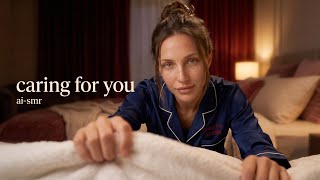 POV asmr tucking you into bed | hand movements | fabric sounds | whispers
