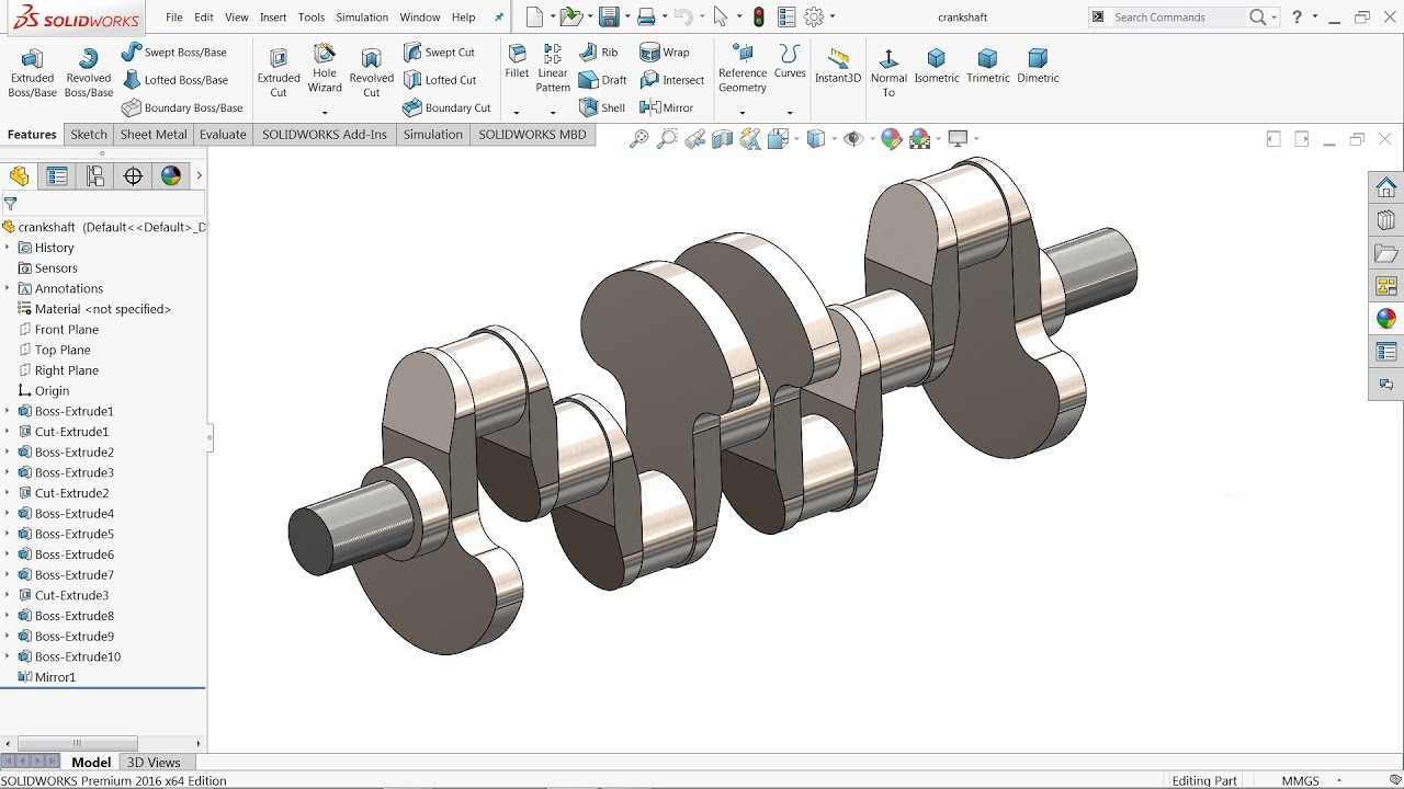 Solidworks Tutorial Crankshaft - YouTube