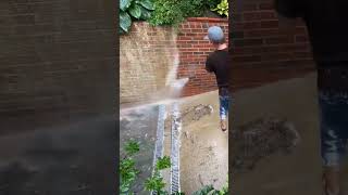 Soft Washing a Driveway with Brick Retaining Wall #pressurewashing #softwashing