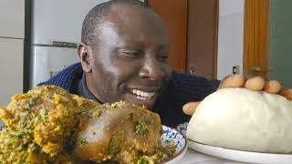 ASMR pounded yam fufu with egusi soup with goat meat #eatingasmr #mukbang#asmr