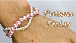 PULSERA DE PERLAS 2 COLORES. Curso de bisutería con perlas