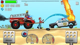 Hill Climb Racing - FIRE TRUCK in Beach Big Fire on POLICE CAR - GamePlay