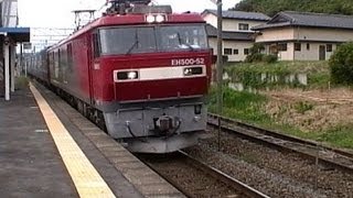 JR東北本線久田野駅を通過する貨物列車（EH500-52牽引）