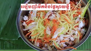 -របៀបញាំមឹកនិងផ្លែស្វាយខ្ចី -Yummy cooking squid and young mangoes recipe.