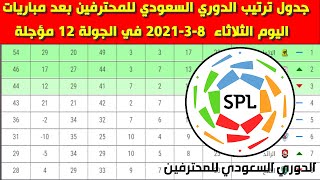 جدول ترتيب الدوري السعودي للمحترفين بعد مباريات اليوم الثلاثاء 8-3-2022 في الجولة 12 مؤجلة