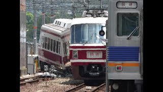 南海高野線の車庫で特急車両が脱線