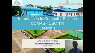 CCMAS CSC 111 Introduction to Computer Science Lesson 1
