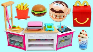 Pretend Cooking McDonalds Happy Meal Hamburger, Fries, & McFlurry for Mr. Play Doh Head!