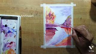 വാട്ടർകളർ / Watercolour Landscape Painting / Easy Drawing Pictures /Watercolour Painting StepbyStep