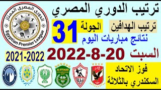 ترتيب الدوري المصري وترتيب الهدافين ونتائج مباريات اليوم السبت 20-8-2022 من الجولة 31