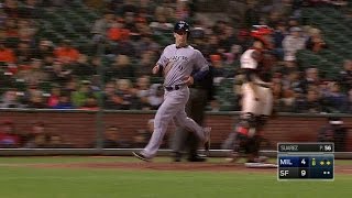 MIL@SF: Villar's sacrifice fly to left scores Hill