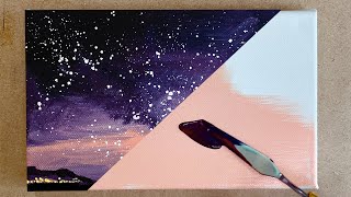 보라빛 밤하늘 그리기🌌 / Violet night sky / Acrylic Painting / ASMRART