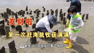 发财了，第一次赶海就收获满满，真实体验在大海中抓螃蟹