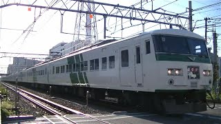 JR東海道本線185系C6編成+A6編成特急踊り子 東京行き 川崎駅付近の踏切通過