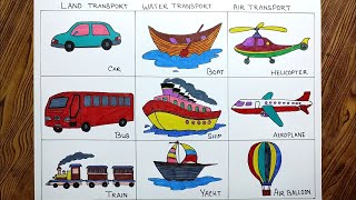 Drawing of Transportation for beginners/How to draw transport vehicle easy steps for beginners