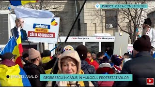 Stirile Kanal D - Protest în Piața Constituției! Calin Georgescu a aparut in carje | Editie de pranz