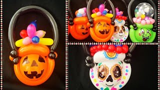 Halloween basket . Sugar skulls, pumpkin. Zombie. Etc. Halloween balloon designs basket.