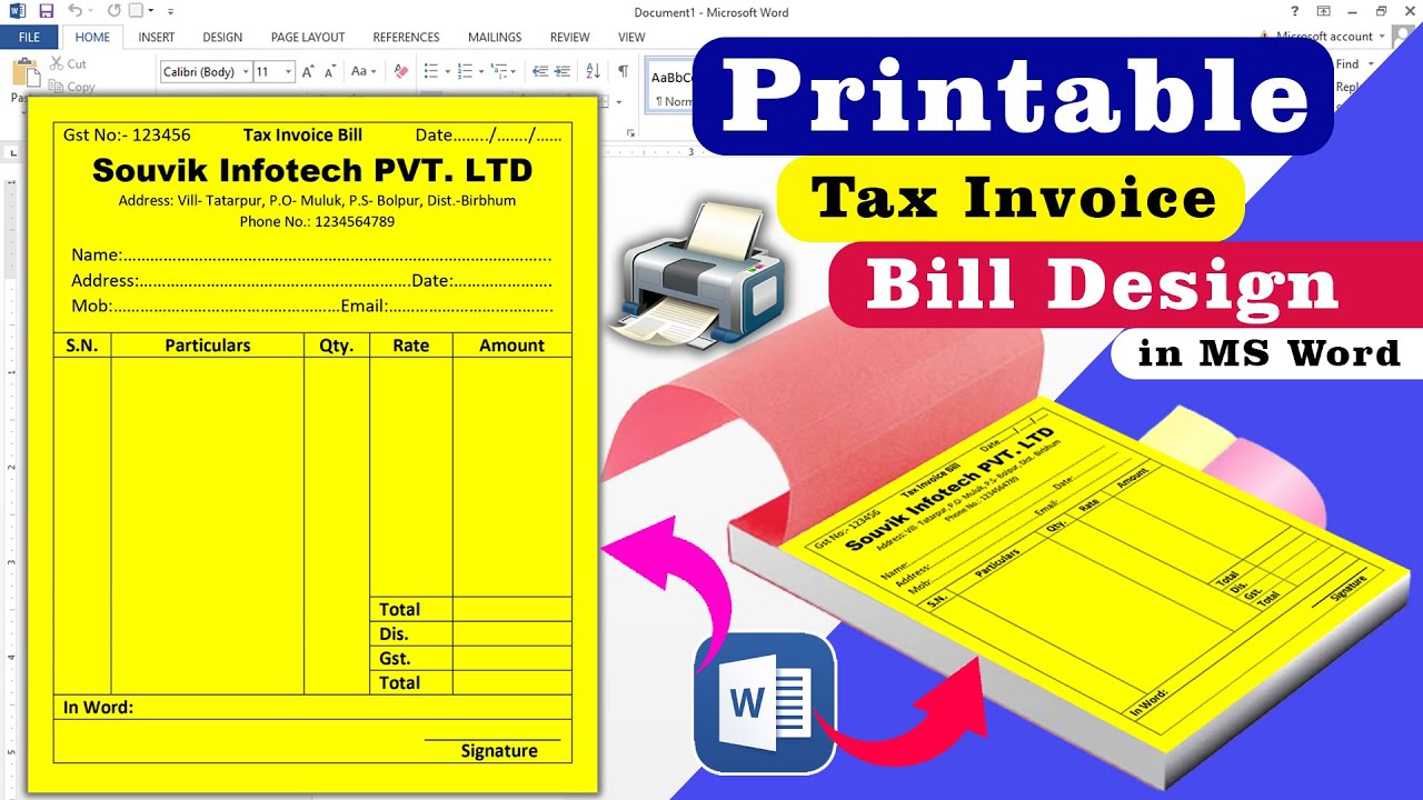 How To Make Bill Book In Ms Word Bill Invoice In Ms Word Ms 44 Off