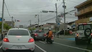 歩道を逆走して信号無視するRV車