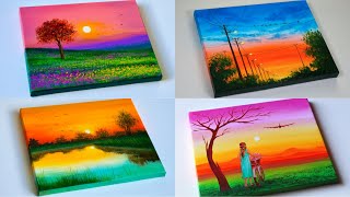 4 Sunset Painting | Sunset Landscape Painting | Acrylic Painting