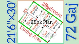 72 Gaj 2Bhk House Plan Design🏡|| 21'6\