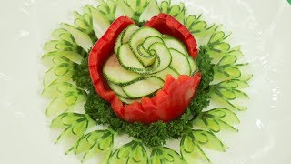 How to Make Bell Pepper & Zucchini Rose Flower with Parsley leaves & Cucumber Garnish
