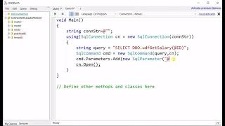 Calling SQL Server User Defined Function returning Scalar Value in C# ADO.NET (Code)