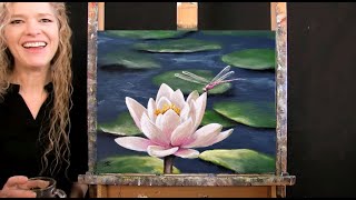 Learn to Paint LOTUS AND DRAGONFLY with Acrylic Paint - Paint & Sip at Home - St
