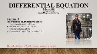 Deferential Equation lecture 2 | Implicit and explicit solution | General and particular solution