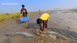 নদীর পাশে শুকনো খালে অবিশ্বাস্য বোয়াল শোল মৃগেল মাছ ধরা ||Unbelievable Small Dry Canal Fishing