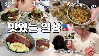 미국일상🇺🇸 헥스클래드 미니웍 언박싱하고 집밥 만들기🍳허비픽 안나루이사 쥬얼리💖 양고기 샌드위치, 모닝장어구이덮밥, 레드키위, 오리고기 파스타, 귀여워서 혼내기 힘든 강아지 밀프랩