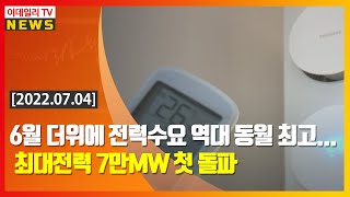 6월 더위에 전력수요 역대 동월 최고... 최대전력 7만MW 첫 돌파 (20220704)