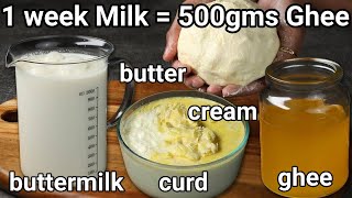 1.5 liter of milk = 500 gm of ghee recipe | homemade butter, ghee - full cream milk | ghee from curd