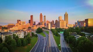 4K Drone Footage of Atlanta Georgia Jackson St Bridge View. Sunrise