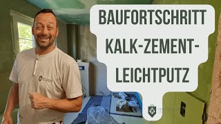 Baufortschritt Kalk-Zement-Leichtputz im Badezimmer