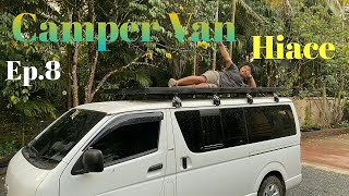 EP.8 Camper Van  Hiace หลังคาเตี้ย (โม่งน้อย)ทำแล็ควางของบนหลังคารถ อย่างใหญ่ คนนั่งได้เลย