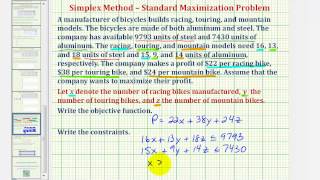 Ex: Simplex Method - Set Up Initial Tableau From a Word Problem (Standard Max)