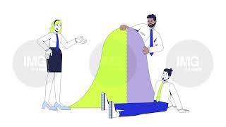 Data scientists team analyzing bell curve distribution 2D animation