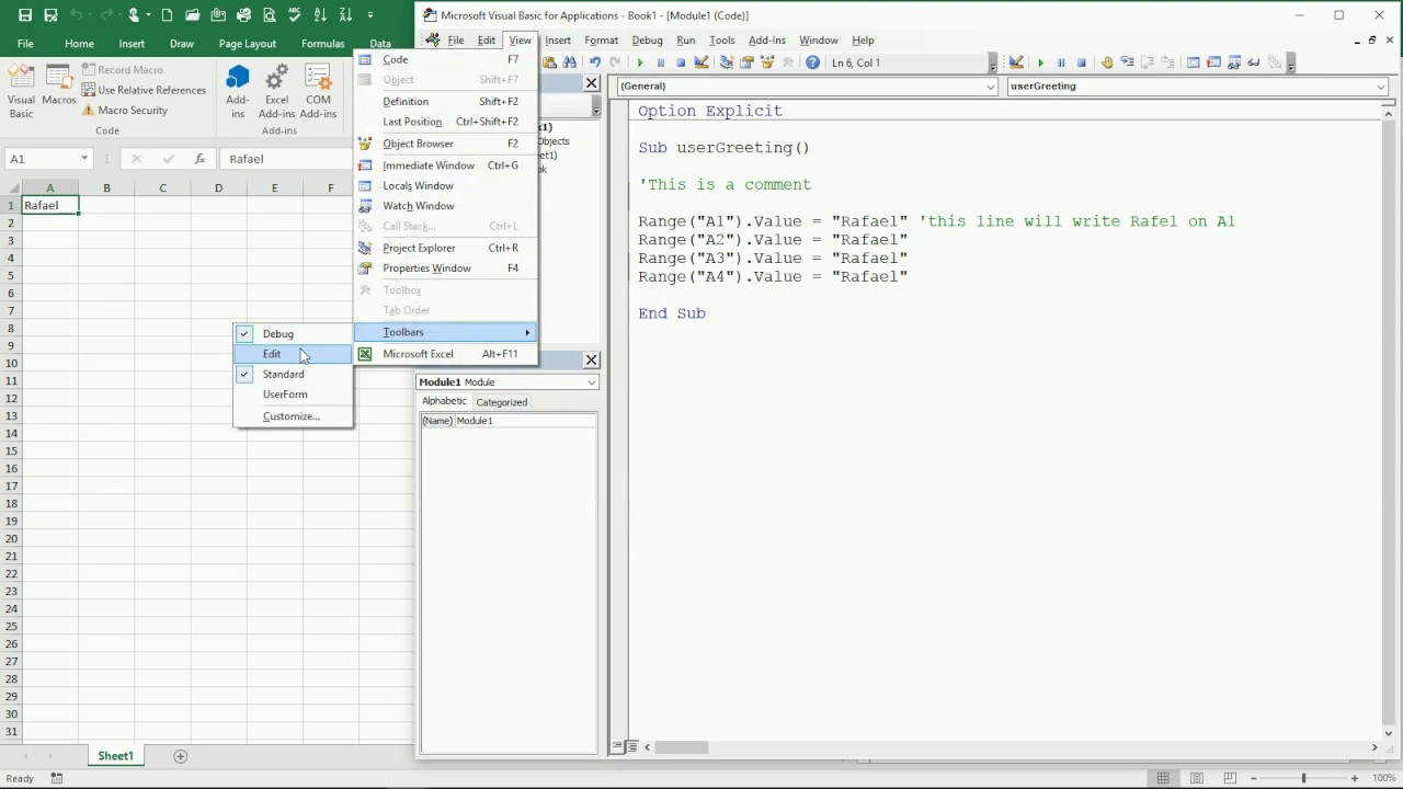 06 Eng Vba Excel Adding Comments To The Code Youtube