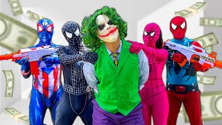 TEAM SPIDER-MAN vs BAD GUY TEAM || Rescue Pink From JOKER ?? ( Nerf War Movie ) By Follow Me