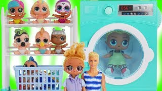 Fake LOL Barbie Doll Washing Clothes in Washing Machine Playset   #HAIRGOALS Series 5 Surprise Dolls