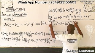 Implicit Differentiation | Example 1| Well Explained | #ganiyuabubakar #implicit differentiation