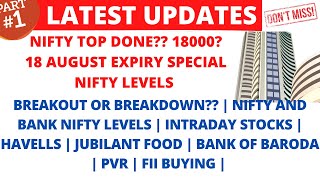 LATEST SHARE MARKET NEWS💥18 AUGUST💥NIFTY EXPIRY SPECIAL HAVELLS💥JUBILANT FOOD BOB PVR SHARE PART-1