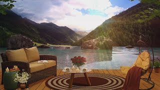 Spring Lake Ambience | Cozy Porch and Beautiful Mountains Ambience | Calming Spring Sounds