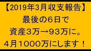 【ＦＸ】2019年3月収支報告、6日で資産が3万から93万に。4月1000万にします！