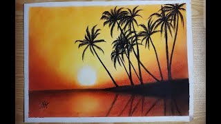 Amazing Sunset Painting _ Landscape Drawimg For Kids Easy