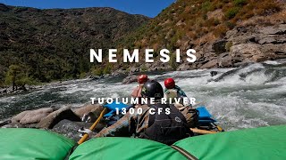 Rowing Nemesis Rapid on the Tuolumne River at 1300 CFS