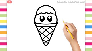 How to Draw A Cute Ice cream Step by Step Easy Drawing for Kids and Toddlers Simple Draw