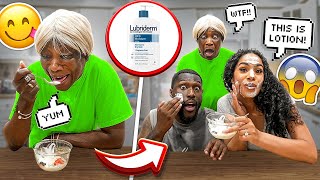 ACCIDENTALLY MAKING MY MOTHER IN LAW EAT LOTION PRANK!! *SHE FLIPS*