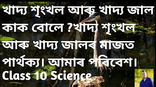 খাদ্য শৃংখল আৰু খাদ্য জাল কাক বোলে ?খাদ্য শৃংখল আৰু খাদ্য জালৰ মাজত পাৰ্থক্য। আমাৰ পৰিবেশ। Class 10